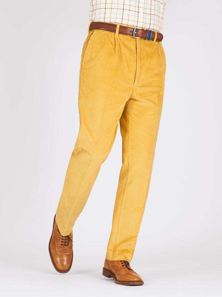 Men's Corn Yellow Corduroy Trousers - Classic Fit Men's Trousers