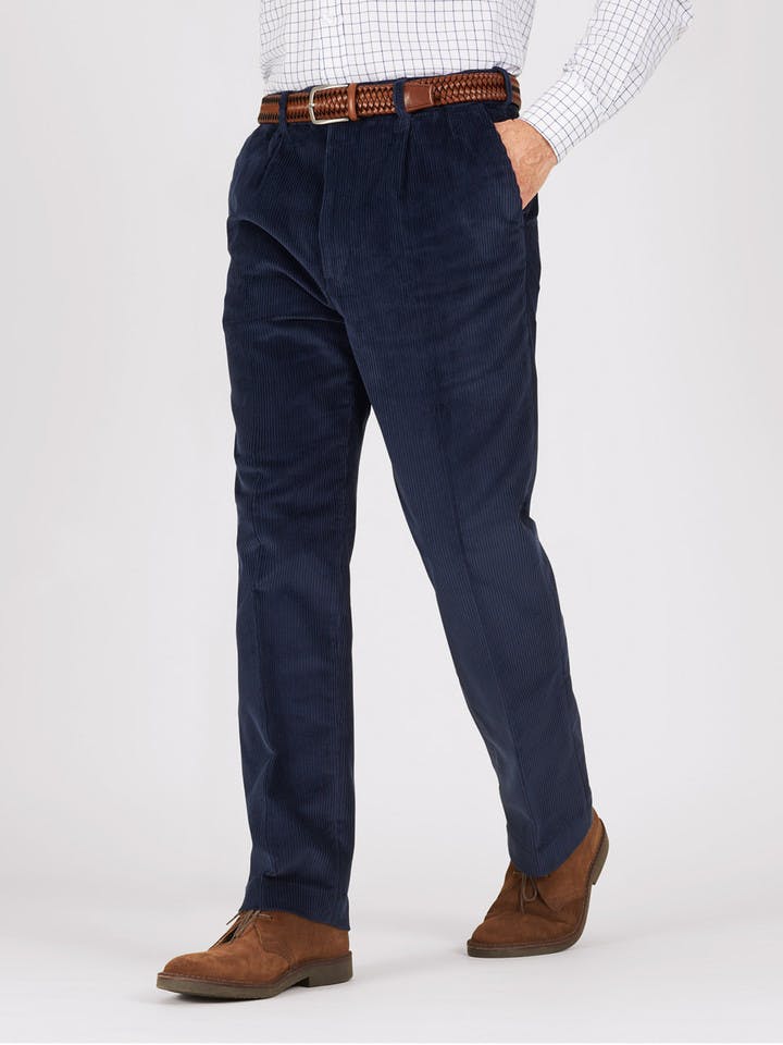 Men's Navy Blue Corduroy Trousers - Classic Fit Men's Trousers