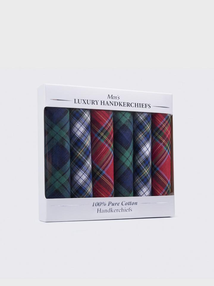 6 Pack Of Tartan Handkerchiefs Box