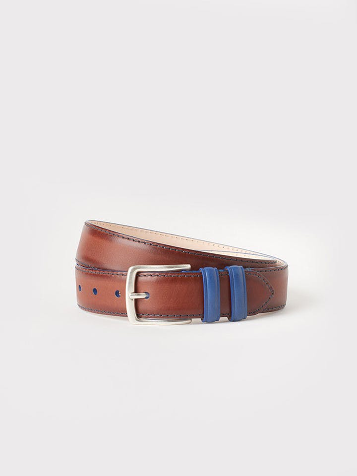 Tan/Blue Madrid Leather Belt