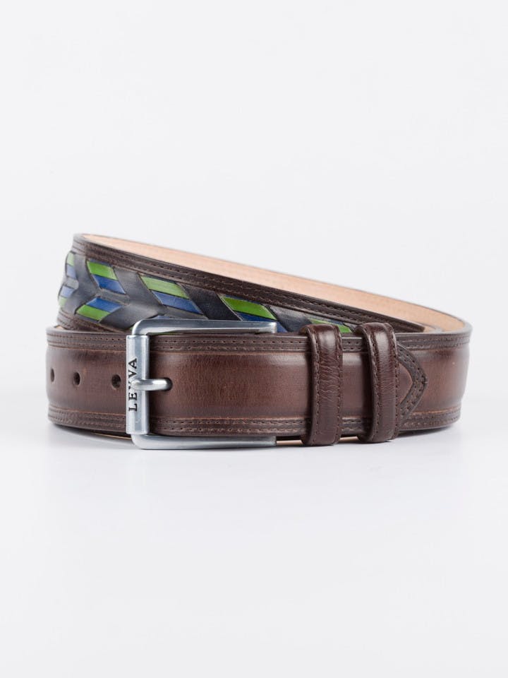 Men's Navy Blue/Green Granada Leather Chevron Belt