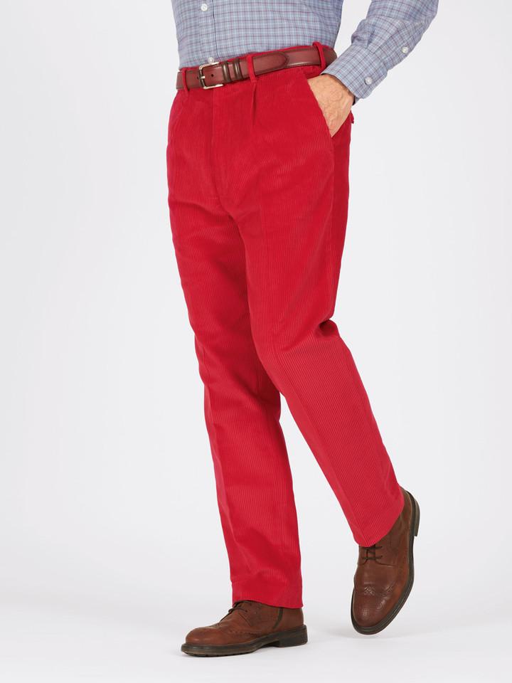 Men's Red Corduroy Trousers - Classic Fit Men's Trousers