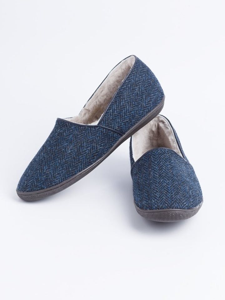 Men's Draper Blue Check Harris Tweed Sheepskin Slippers