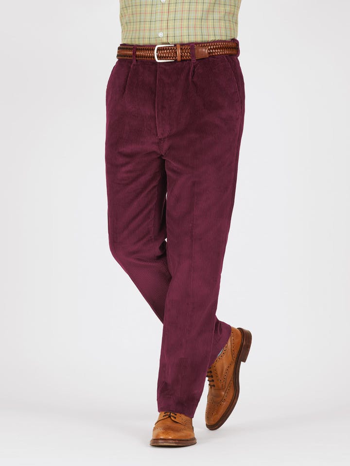 Men's Burgundy Red Corduroy Trousers - Classic Fit Men's Trousers