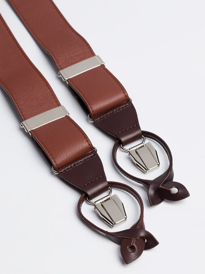 Brown Tan Leather Braces Metal Clip