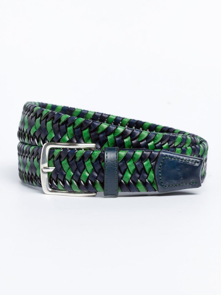 Green/Navy Handmade Leather  Woven Belt