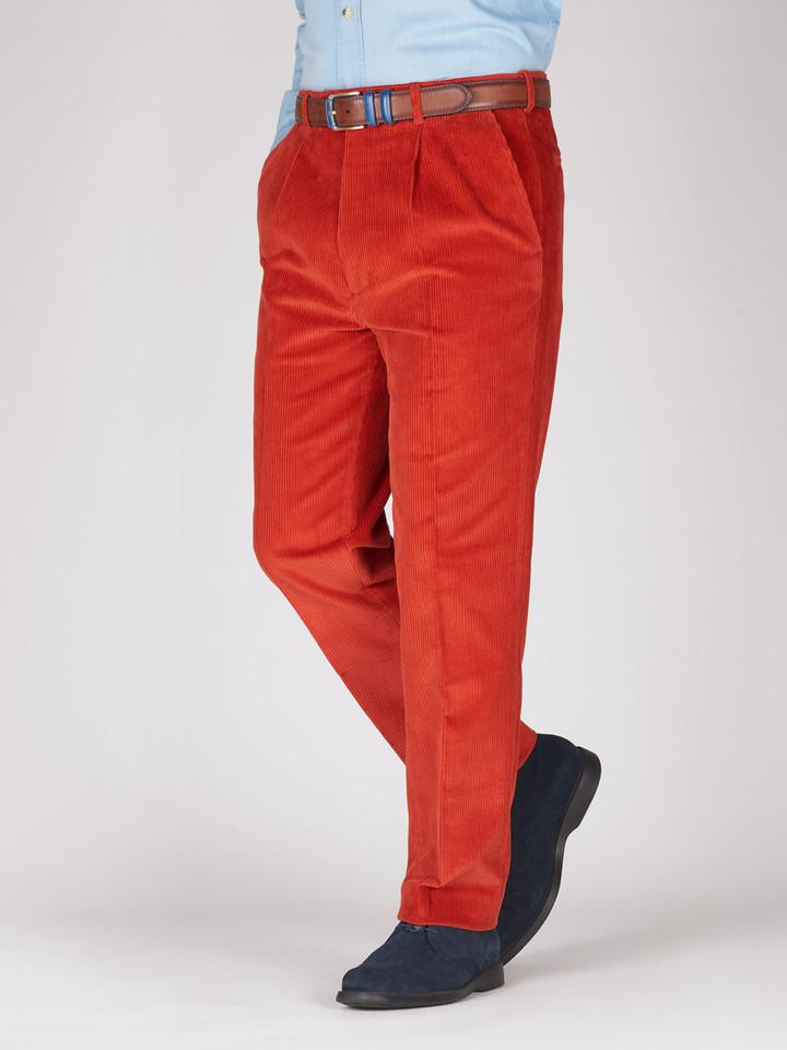 Men's Orange Corduroy Trousers - Classic Fit Men's Trousers