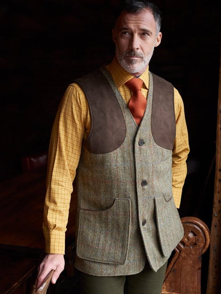 Men's Harris Tweed Wool Country Waistcoat Gilet