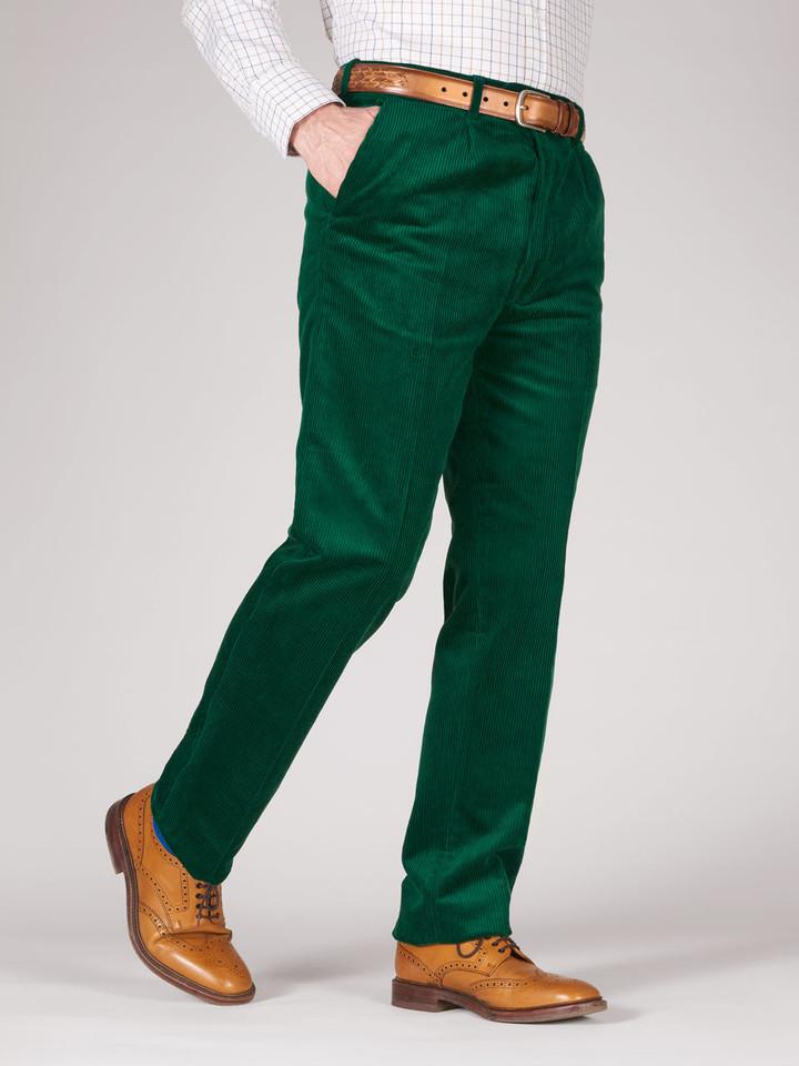 Men's Emerald Green Corduroy Trousers - Classic Fit Men's Trousers