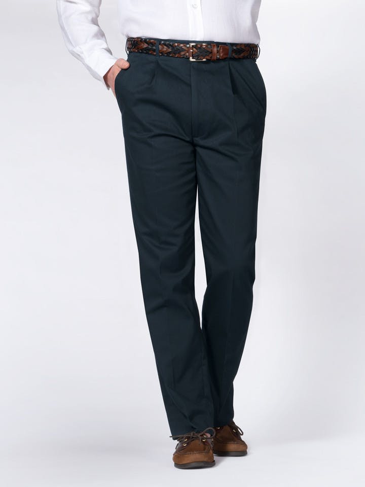 Men's Navy Blue Pleated Chino Trousers