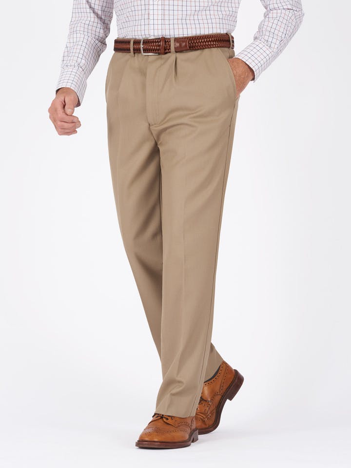 Men's Beige Cavalry Twill Wool Trousers