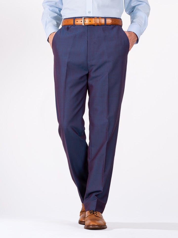 Men's Blue Luxury Wool & Mohair Two Tone Trousers