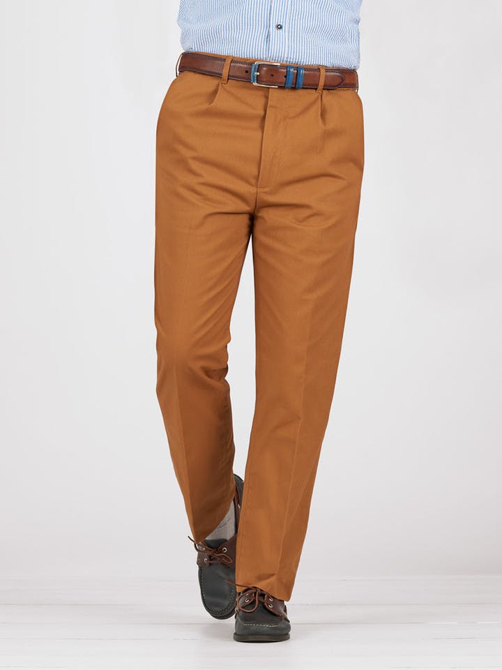 Image of Tan Brown Pleated Chino Trousers