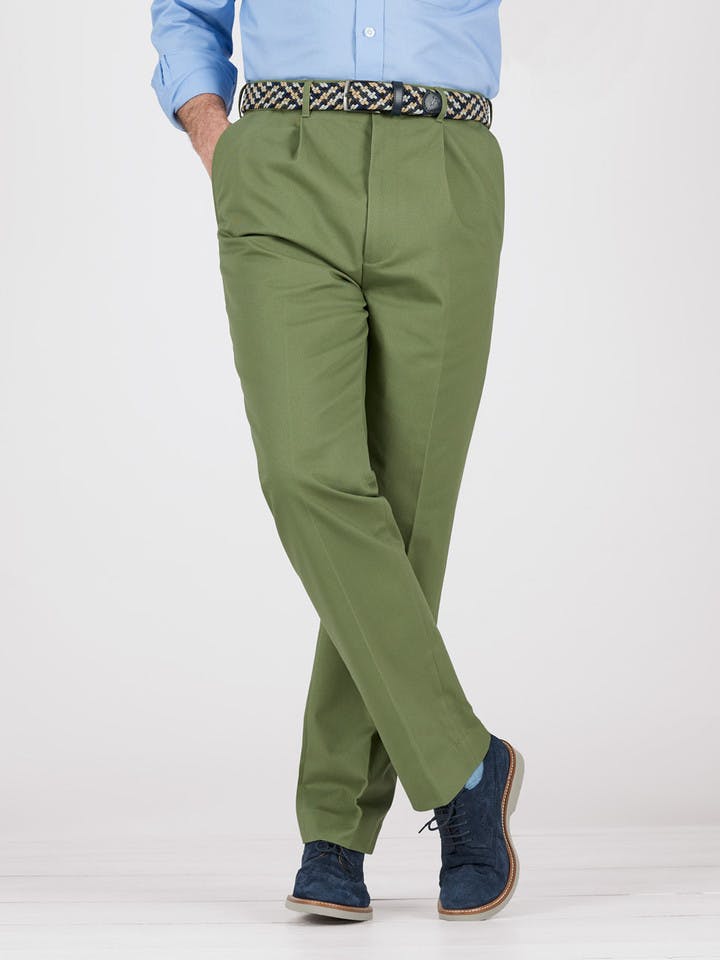 Image of Green Pleated Chino Trousers