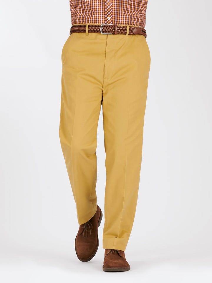 Image of Mustard Yellow Flat Front Chino Trousers