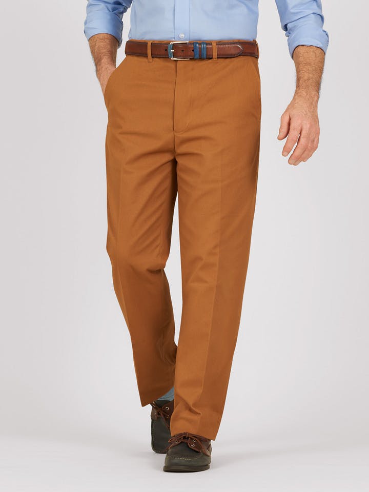 Image of Tan Brown Flat Front Chino Trousers