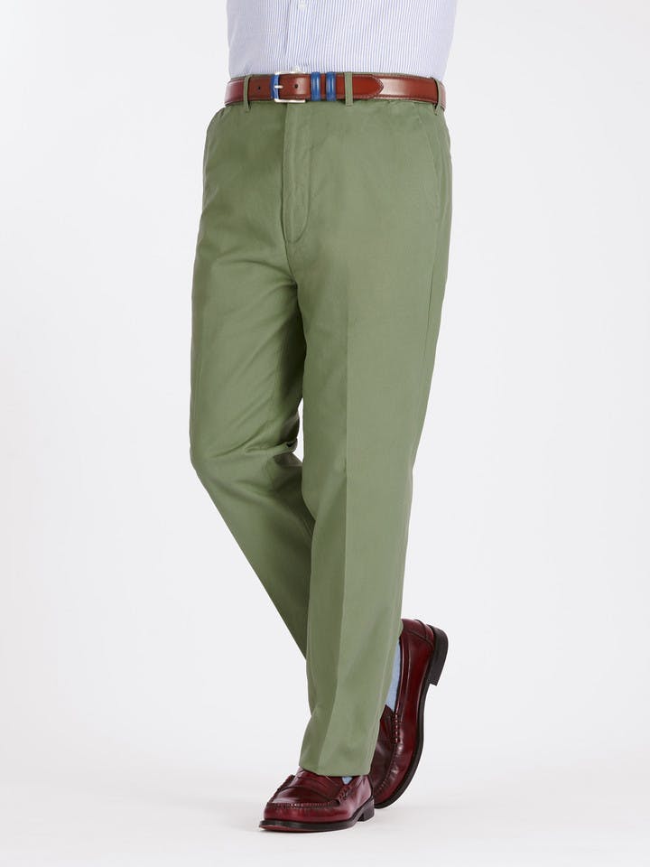 Men's  Green Flat Front Chino Trousers