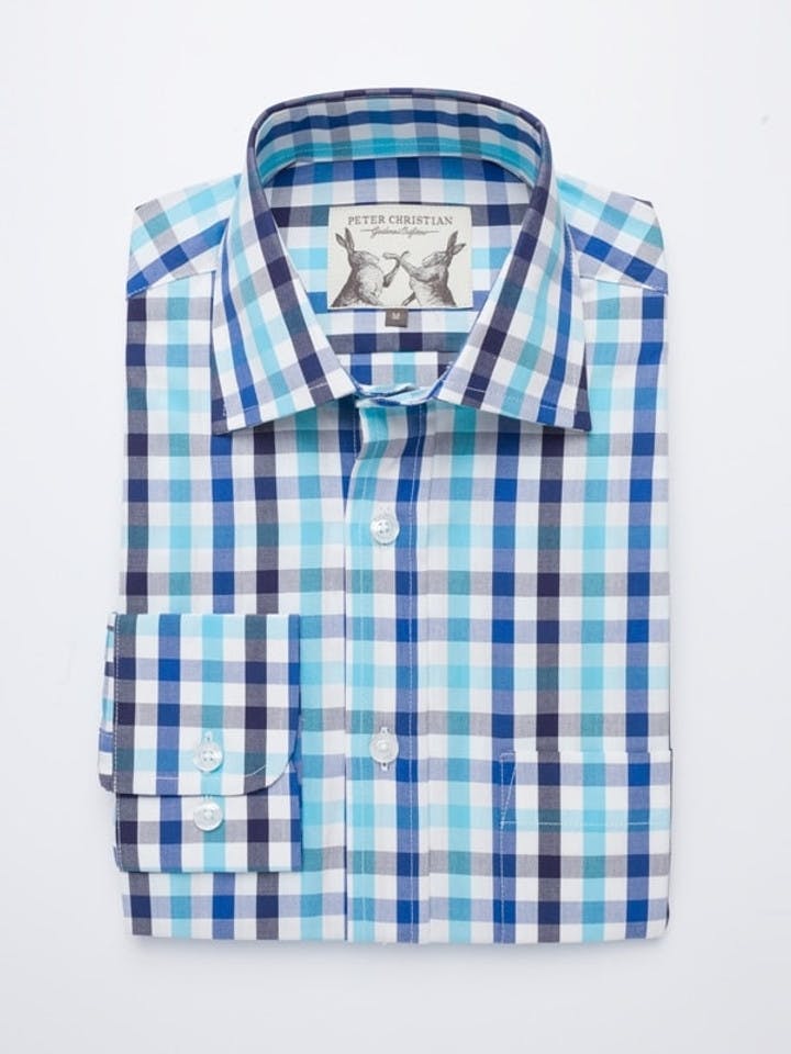 Men's Sky Blue Cotton Check Long Sleeve Shirt