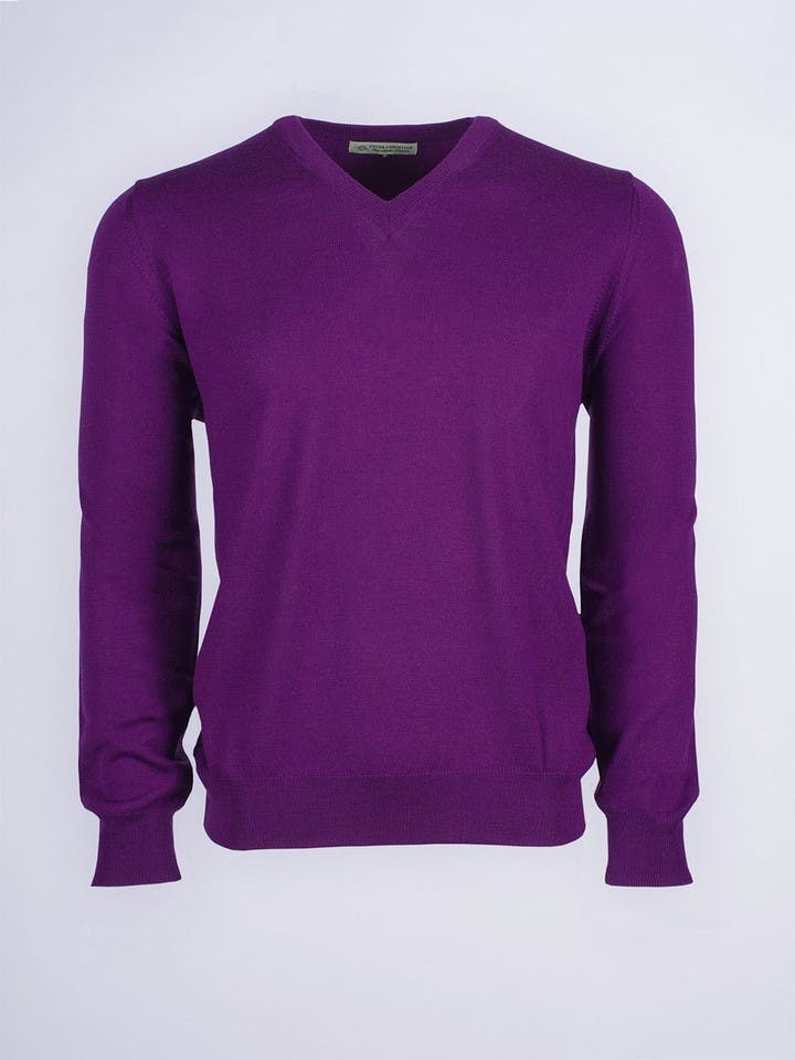 Men's Purple Merino V-Neck Jumper