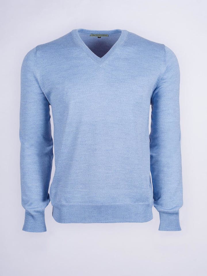 Men's Duck Egg Light Blue Merino Wool V-Neck Jumper