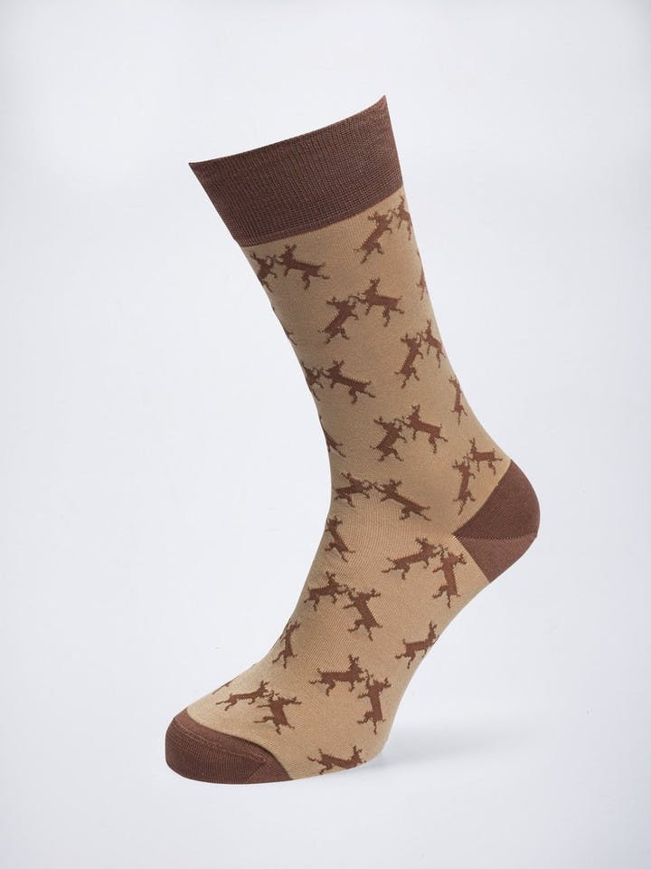 Beige Brown Mercerised Cotton Boxing Hares Logo Socks