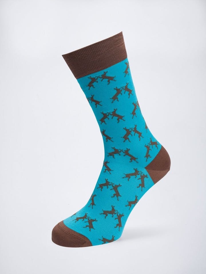 Blue Mercerised Cotton Boxing Hares Logo Socks