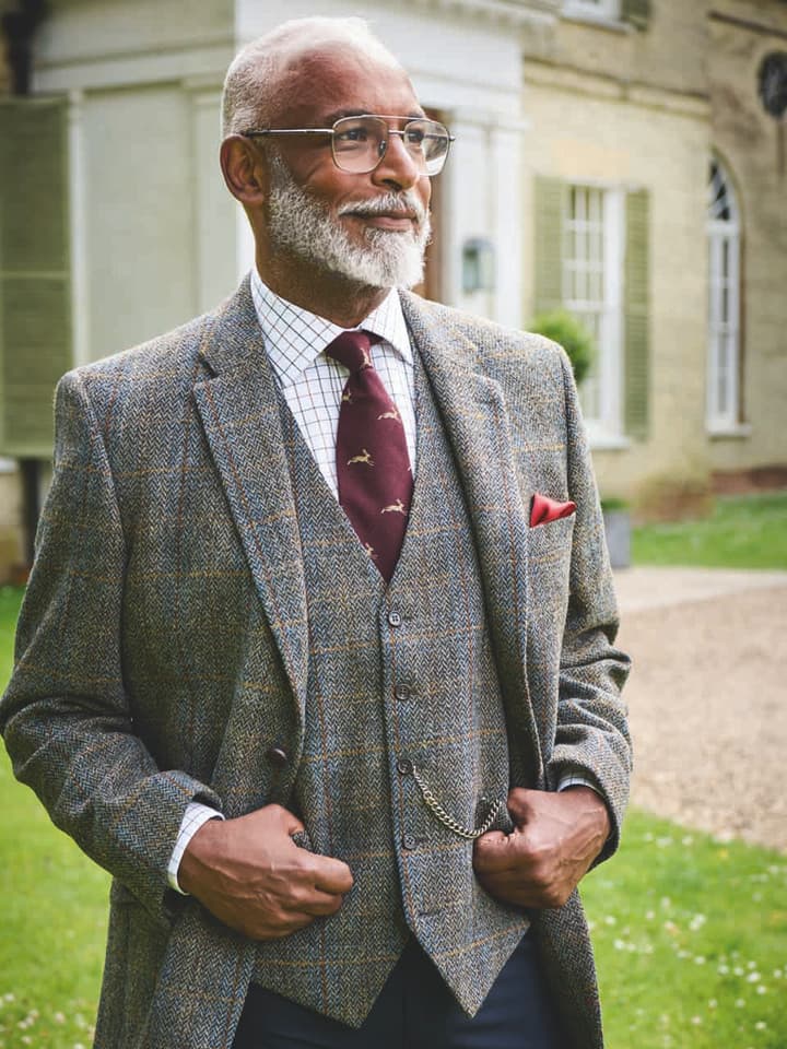 Men's Bronze Brown Green Harris Tweed Jacket On Model