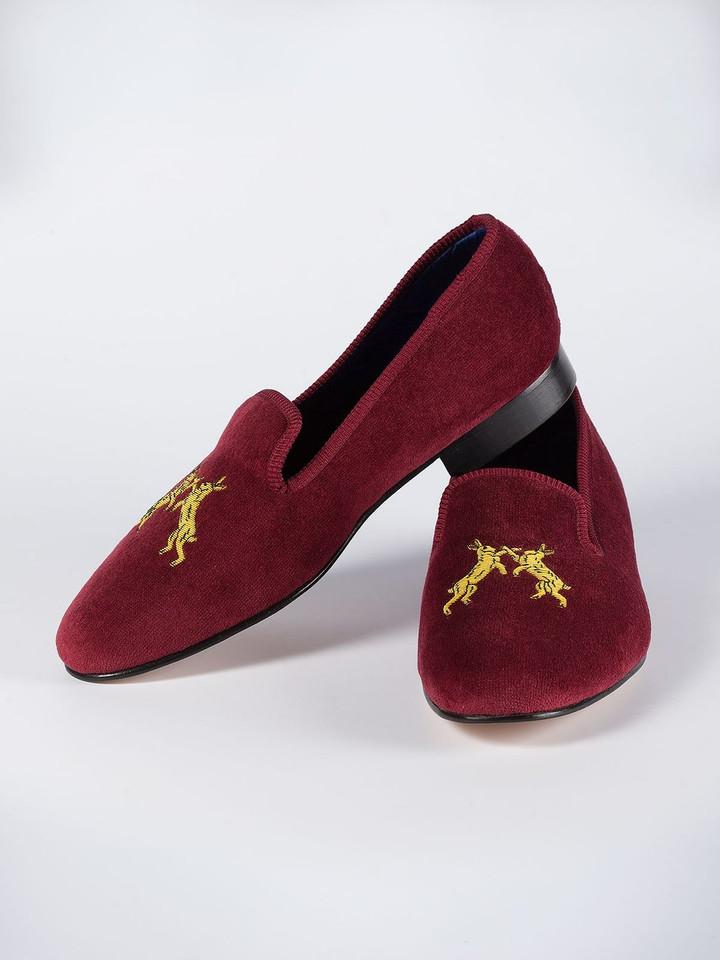 Men's Burgundy Velvet Albert Slippers