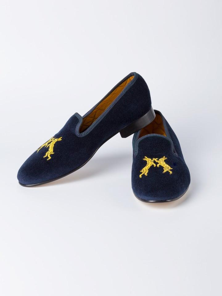 Men's Navy Blue Velvet Albert Slippers