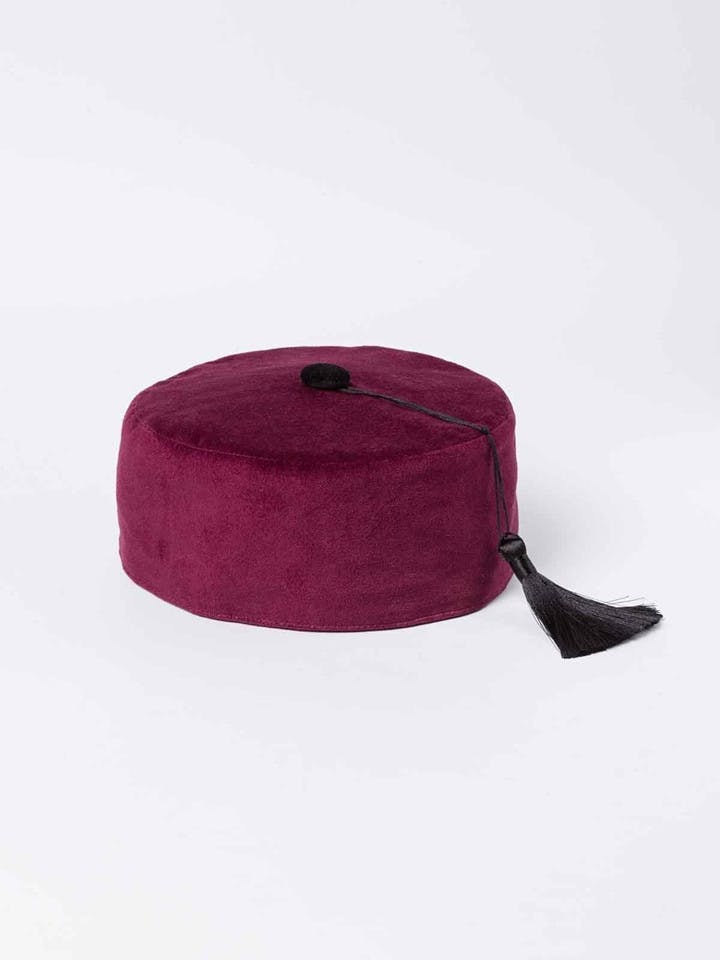 Men's Burgundy Red Velvet Tasselled Smoking Cap