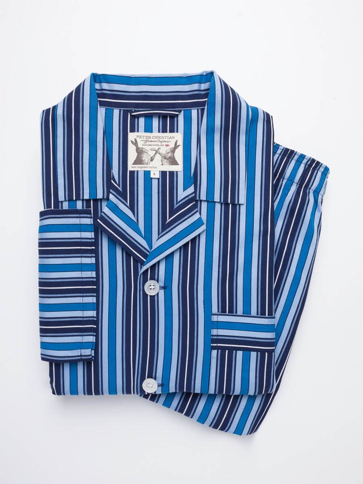 Folded Navy & Blue Club Cotton Striped Mens Pyjamas