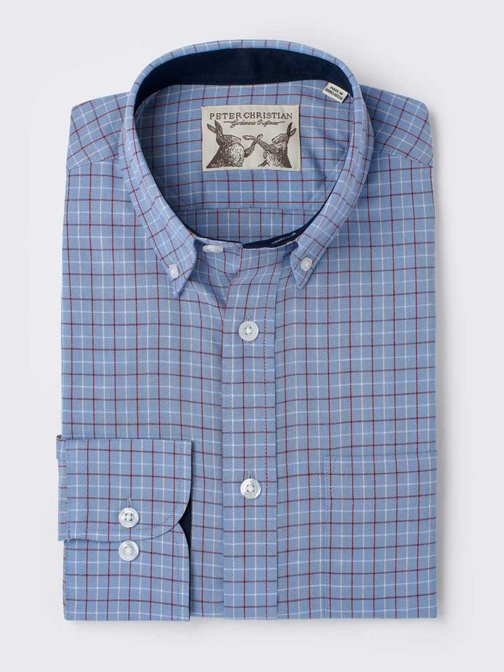 Men's Blue Button Down Collar Check Cotton Shirt