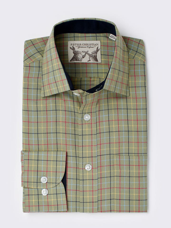 Men's Green Colourful Tattersall Check Cotton Shirt