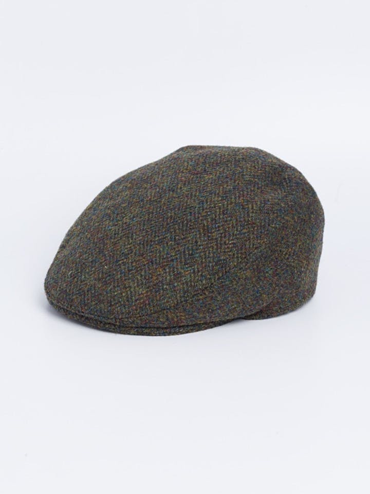 Men's Green Harris Tweed Flat Top Cap