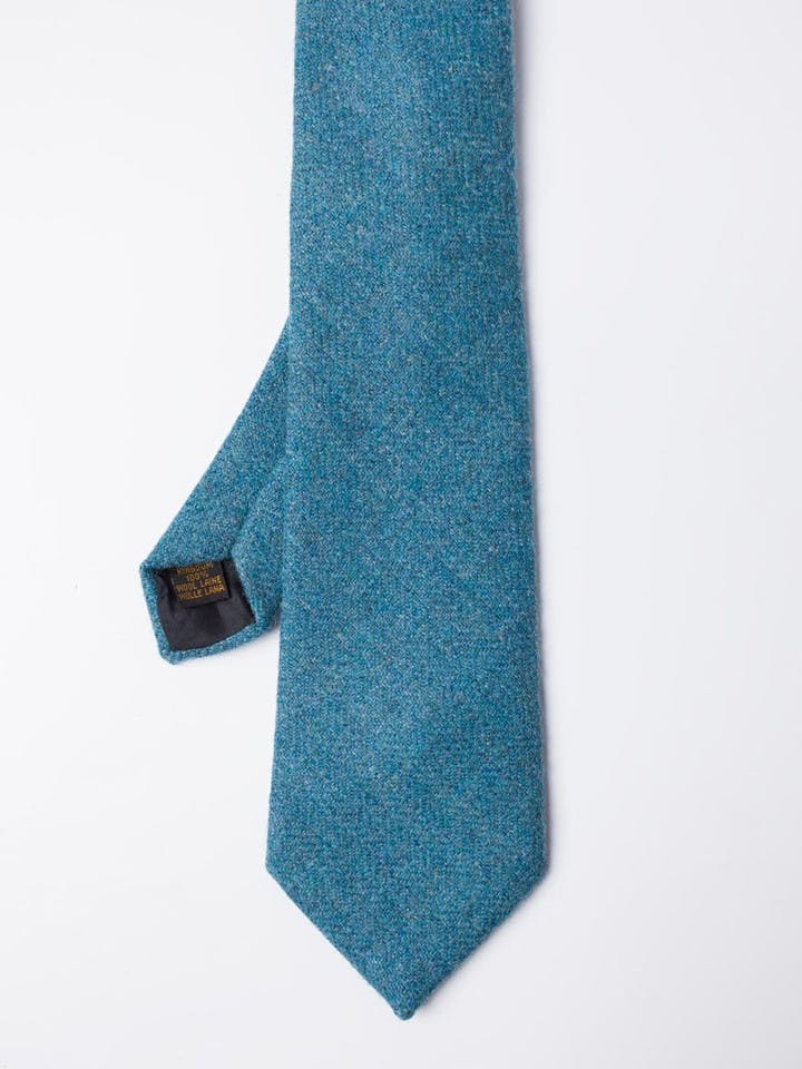 Men's Blue Herringbone Wool Tweed Tie