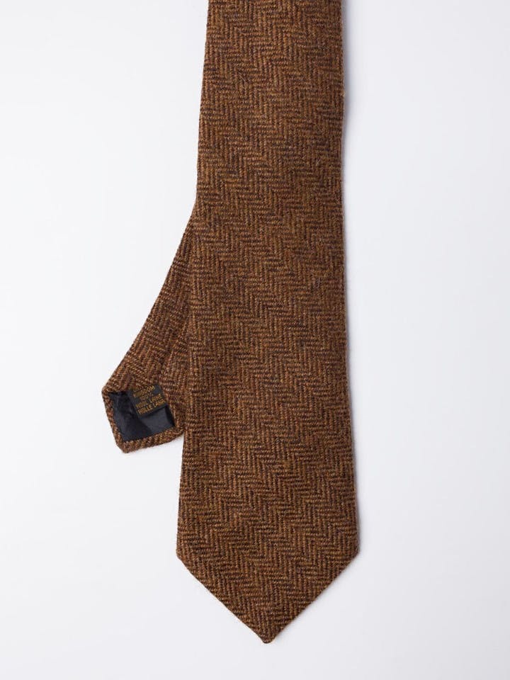 Men's Brown Herringbone Wool Tweed Tie