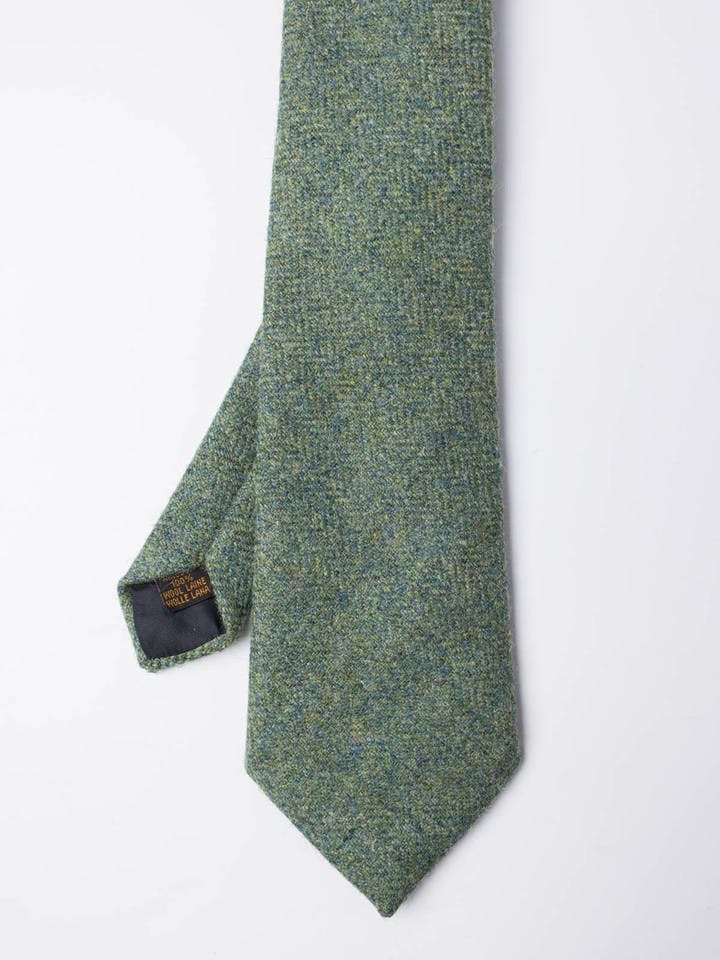 Men's Green Herringbone Wool Tweed Tie