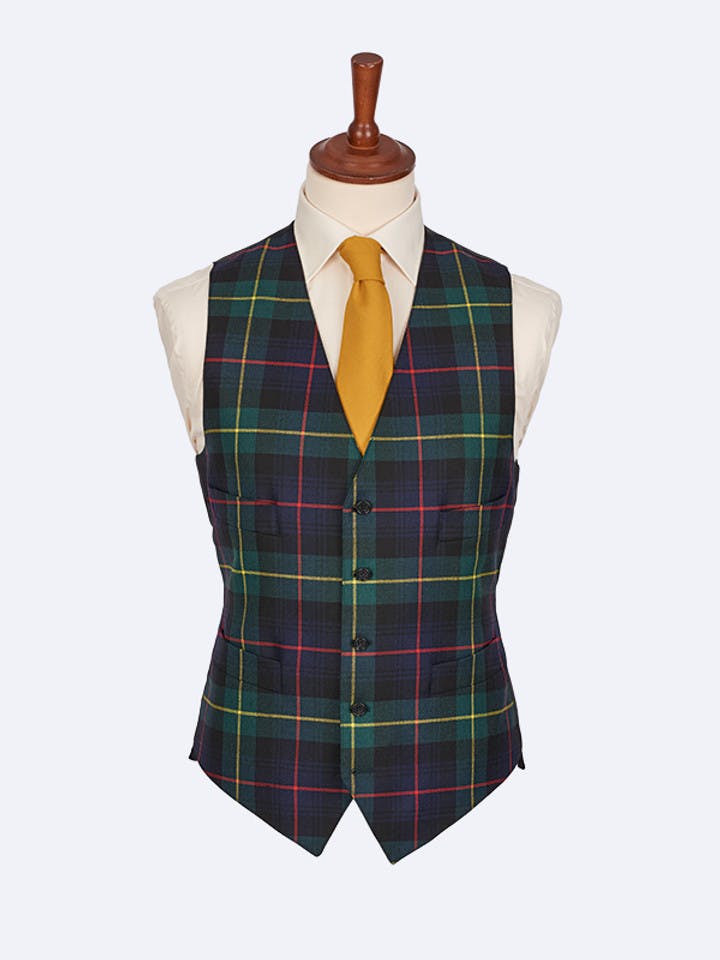 Men's Farquharson Green and Navy Blue Tartan Waistcoat