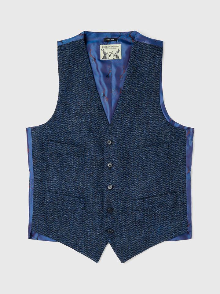 Men's Blue Herringbone Harris Tweed Waistcoat