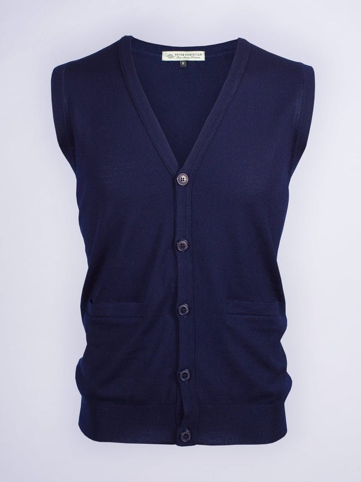 Men's Navy Blue Merino Wool Waistcoat