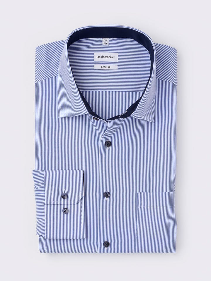 Seidensticker Blue White Striped Long Sleeve Non-Iron Cotton Shirt