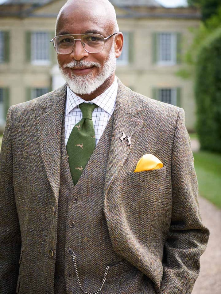 Image of Bracken Brown Harris Tweed Suit Jacket On Model