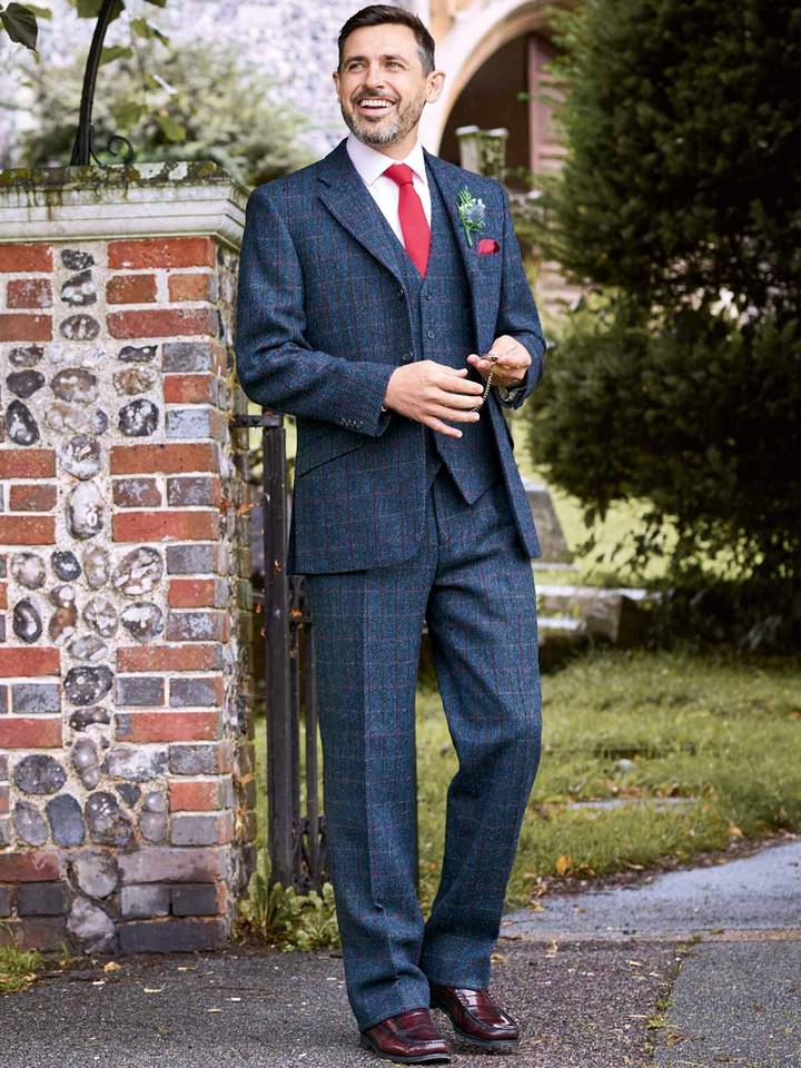 Image of Slate Blue Harris Tweed On Model