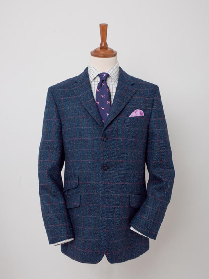 Image of Slate Blue Harris Tweed 2 Piece Suit Jacket