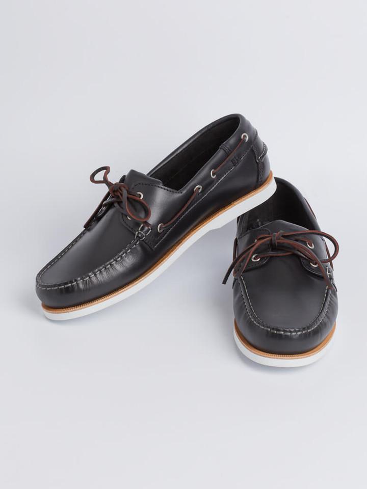 Image of Mens Navy Leather Boat Shoe