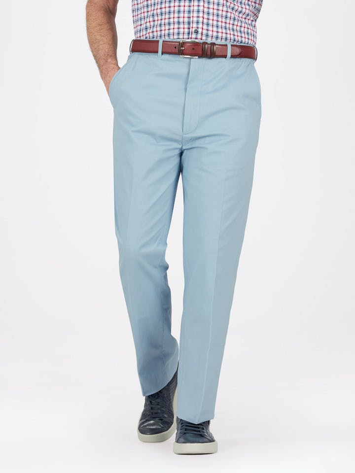 Image of Sky Blue Flat Front Chino Trousers