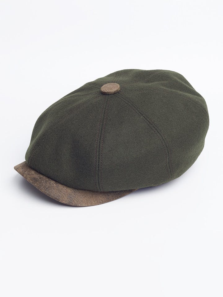 Pine Leather Peak Baker Boy Cap