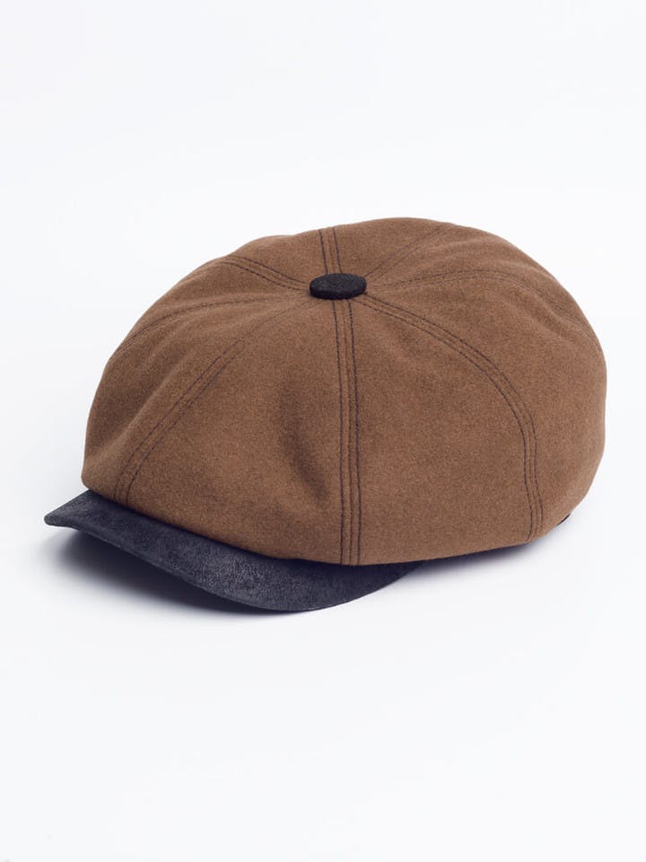 Cognac Leather Peak Baker Boy Cap