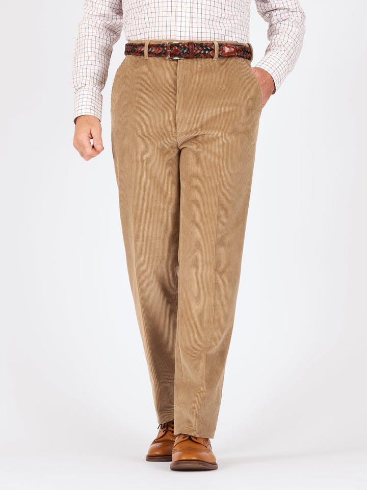 Men's Sand Flat Front Corduroy Trousers