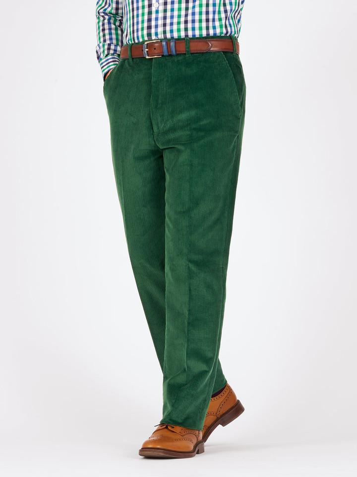 Men's Emerald Green Flat Front Corduroy Trousers